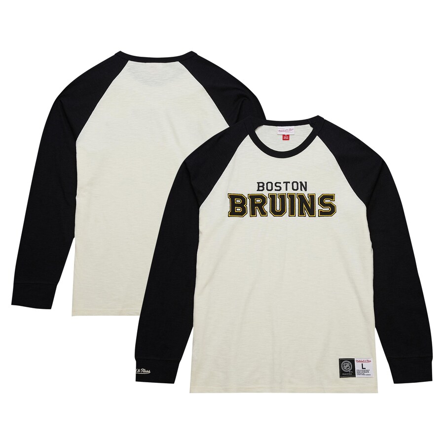 Men's Boston Bruins Mitchell & Ness Cream Legendary Slub Vintage Raglan Long Sleeve T-Shirt