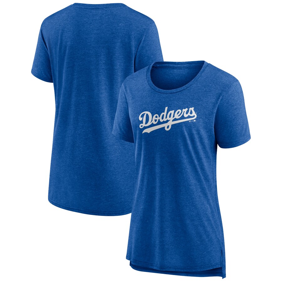 Women's Los Angeles Dodgers Heather Royal Official Wordmark Tri-Blend T-Shirt