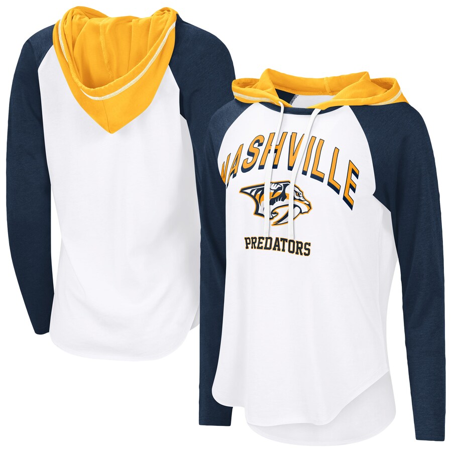 Women's Nashville Predators G-III 4Her by Carl Banks White VIP Raglan Long Sleeve Hoodie T-Shirt