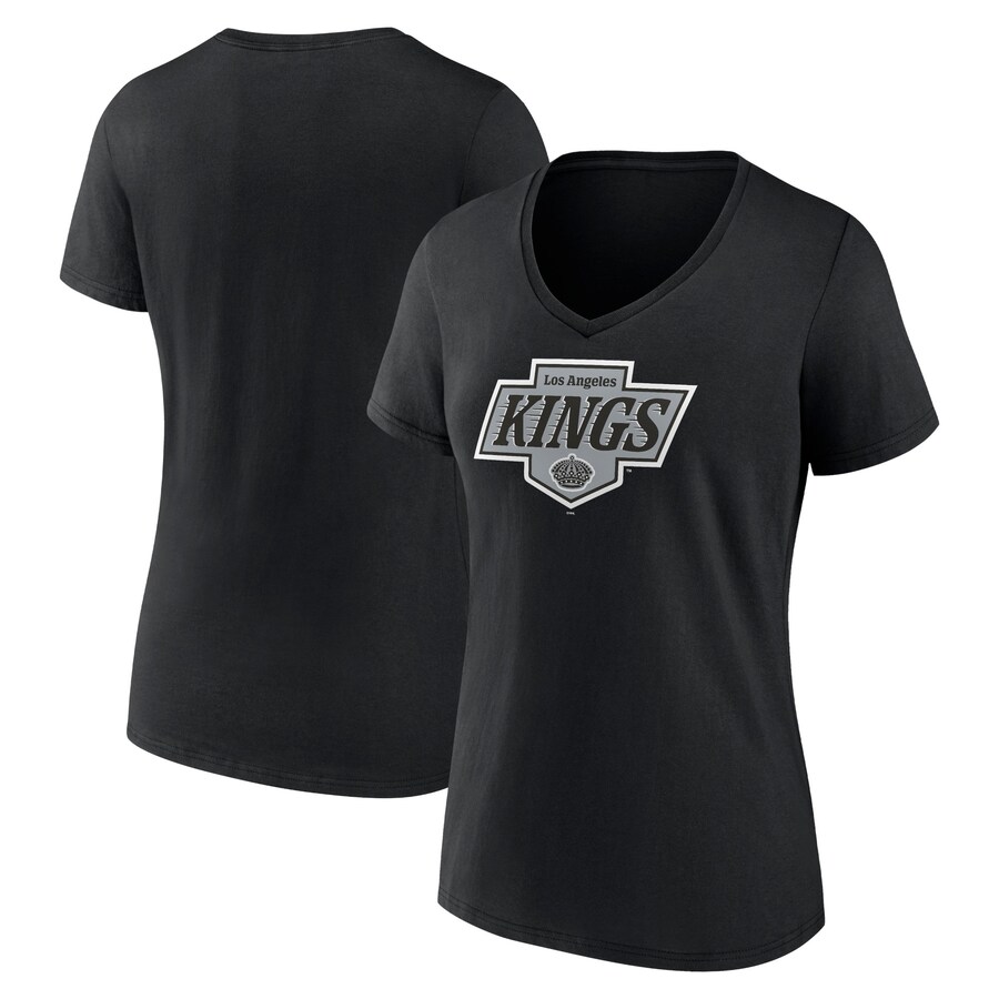 Women's Los Angeles Kings Fanatics Black New Primary Logo V-Neck T-Shirt