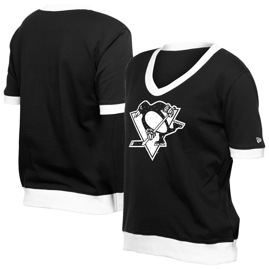 Women's Pittsburgh Penguins New Era Black Game Day Rhinestuds T-Shirt
