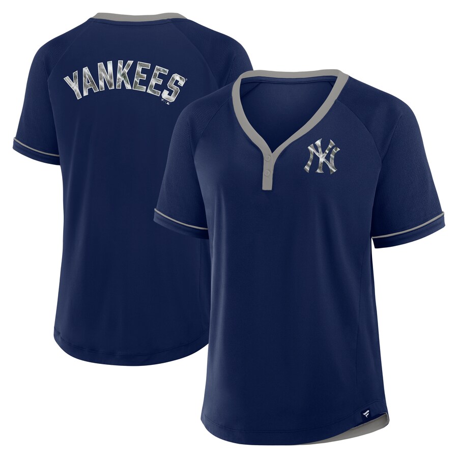 Women's New York Yankees Fanatics Navy League Diva Star Raglan V-Neck T-Shirt