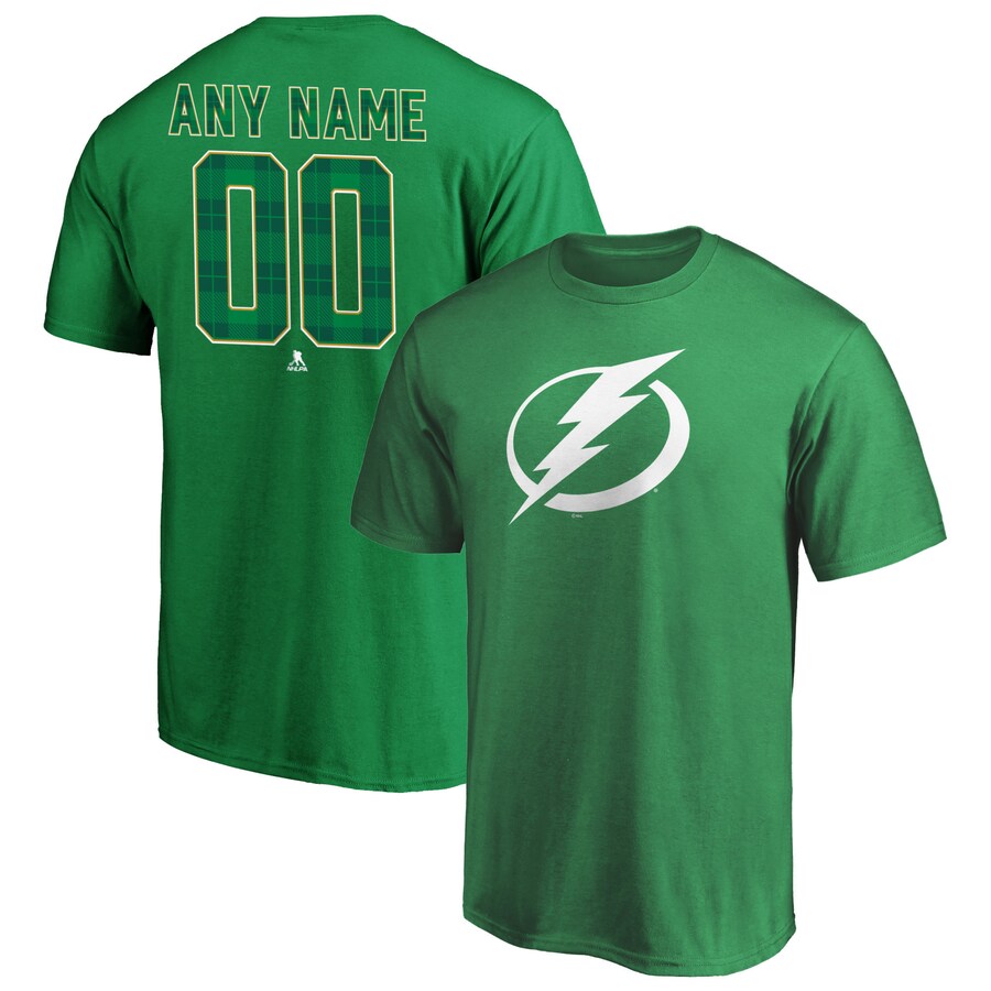 Men's Tampa Bay Lightning Green Emerald Plaid Personalized Name & Number T-Shirt