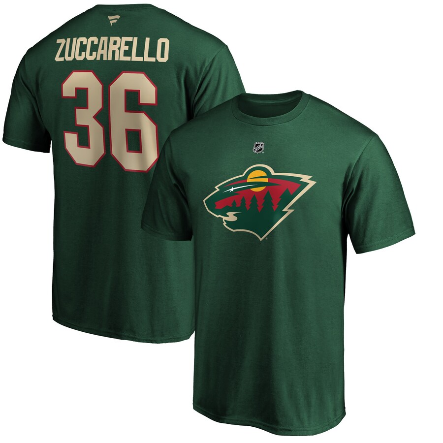 Men's Minnesota Wild Mats Zuccarello Fanatics Green Authentic Stack Name & Number Team T-Shirt