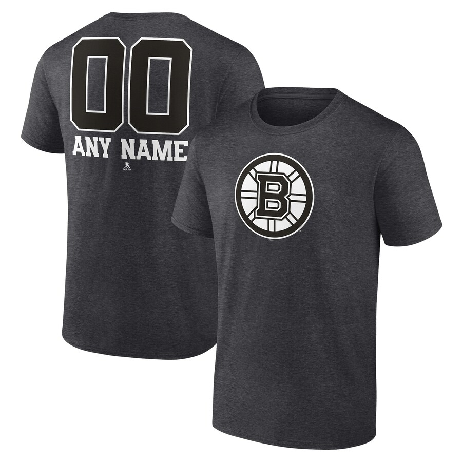Men's Boston Bruins Charcoal Monochrome Personalized Name & Number T-Shirt