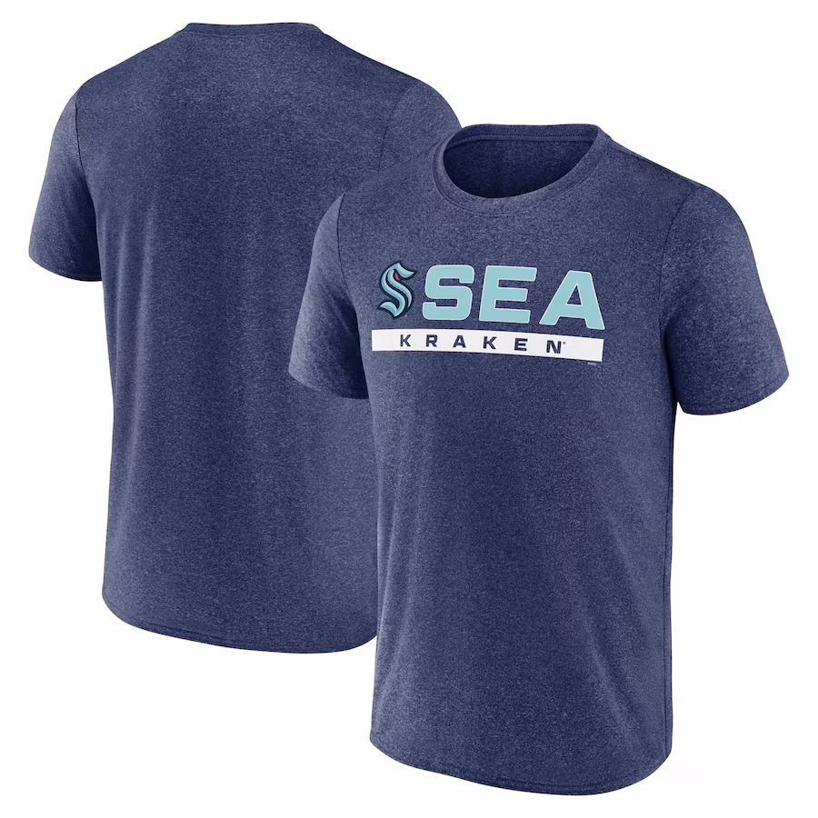 Men's Seattle Kraken Fanatics Heather Deep Sea Blue Playmaker T-Shirt