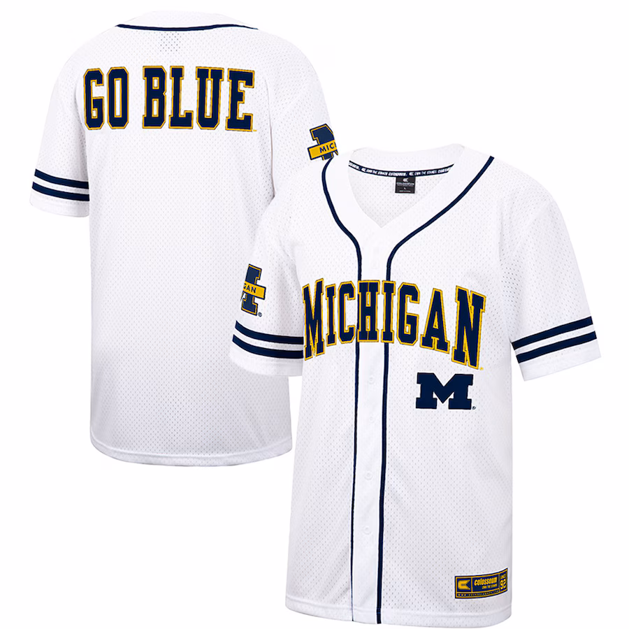 Men's Colosseum White Michigan Wolverines Free Spirited Mesh Button-Up Baseball Jersey