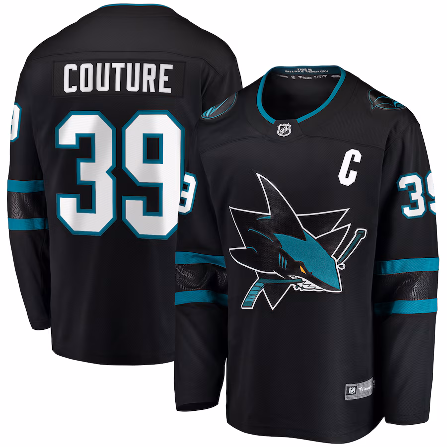 Men's San Jose Sharks Logan Couture Fanatics Black Alternate Premier Breakaway Player Captain Jersey