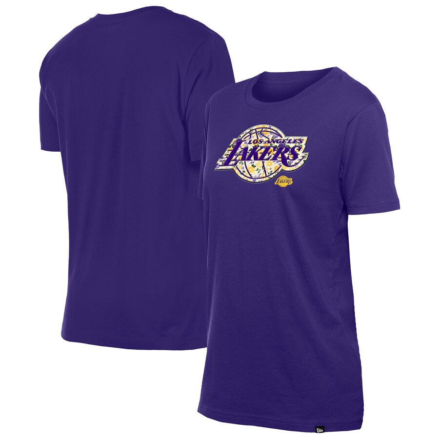 Women's Los Angeles Lakers New Era Purple Glam Game Flower T-Shirt