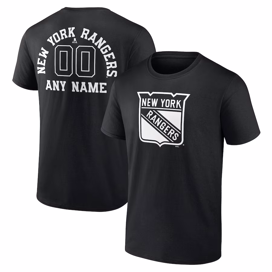 Men's New York Rangers Black Personalized Name & Number Monochrome T-Shirt