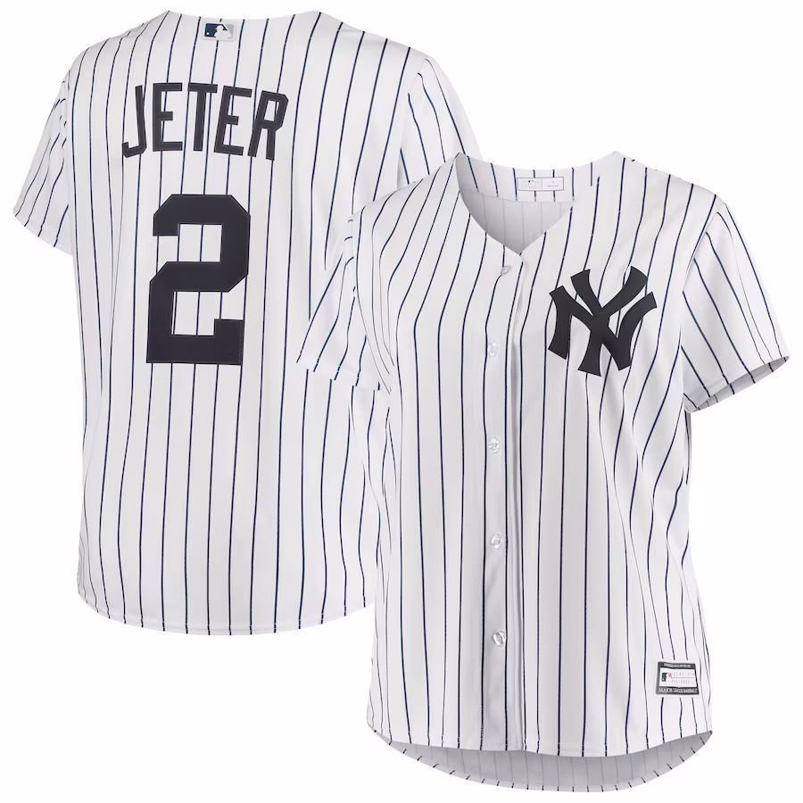 Women's New York Yankees Derek Jeter White Plus Size Replica Player Jersey
