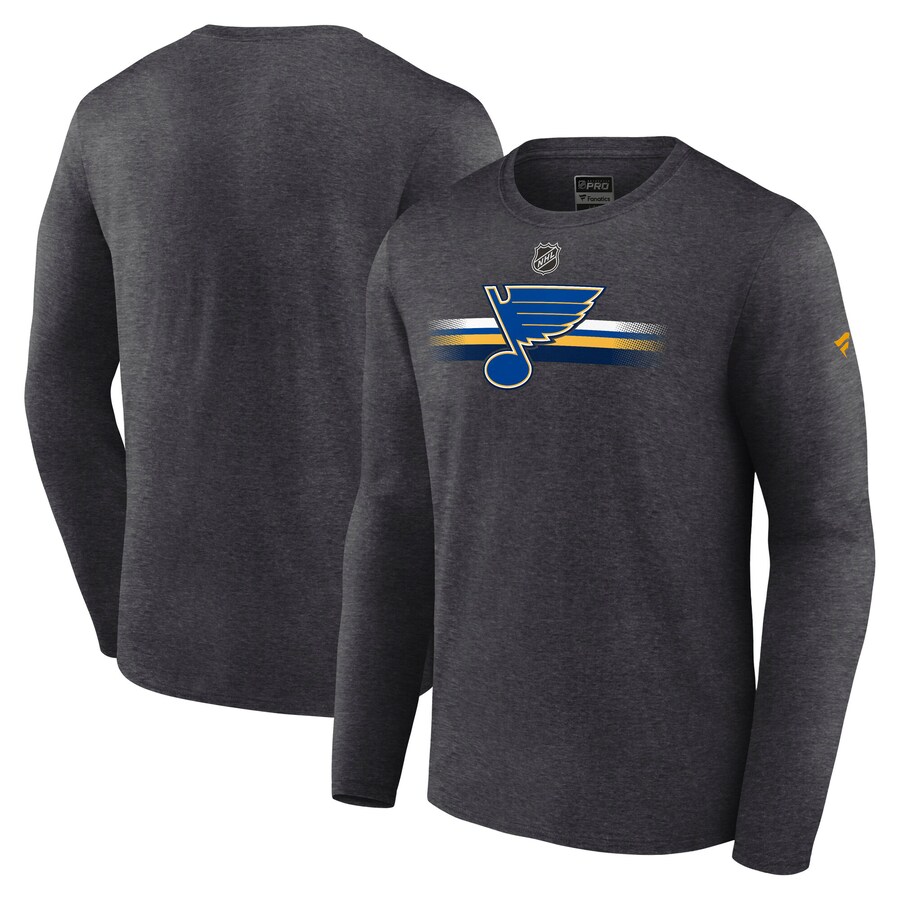 Men's St. Louis Blues Fanatics Heather Charcoal Authentic Pro Secondary Long Sleeve T-Shirt