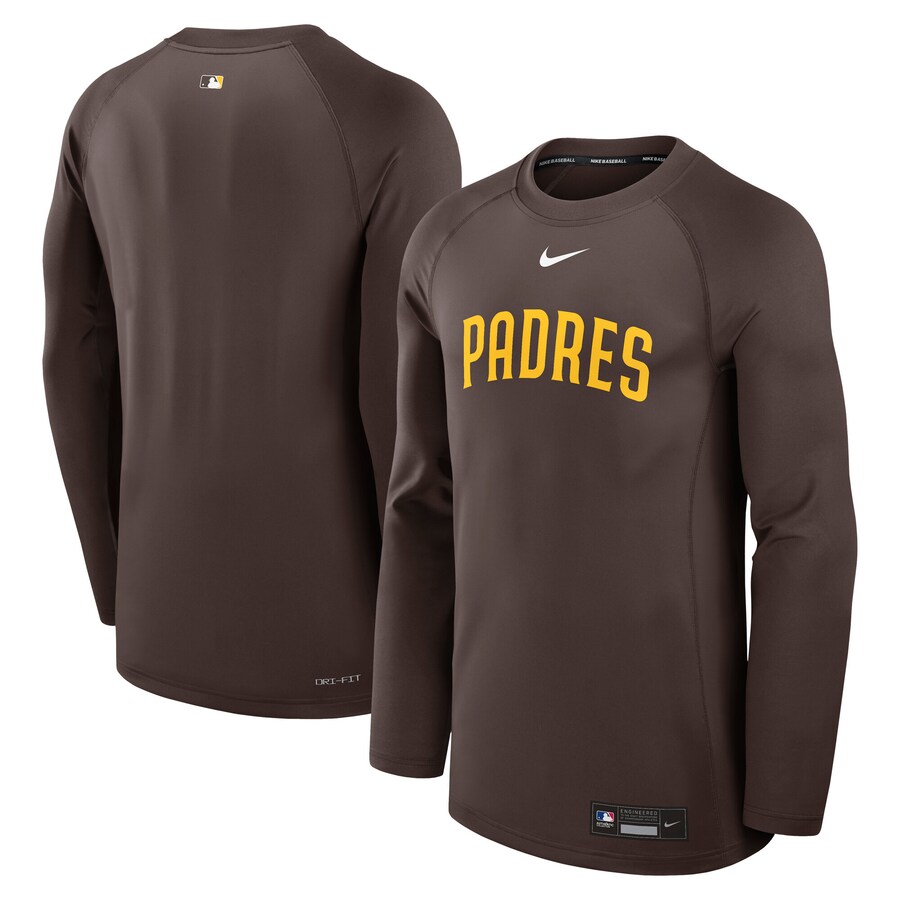 Men's San Diego Padres Nike Brown Authentic Collection Game Time Raglan Performance Long Sleeve T-Shirt