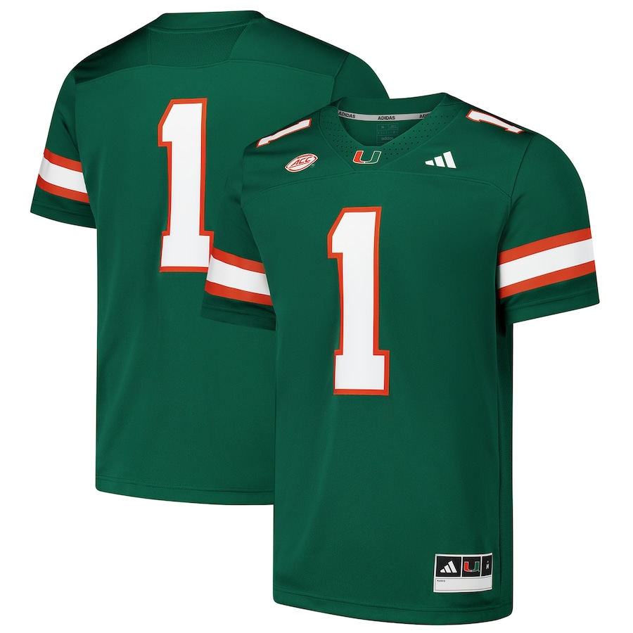 Men's adidas #1 Green Miami Hurricanes Premier Football Jersey