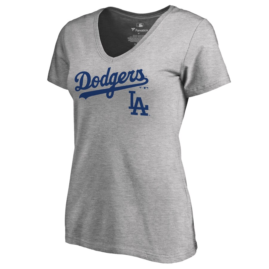 Women's Los Angeles Dodgers Ash Team Lockup T-Shirt