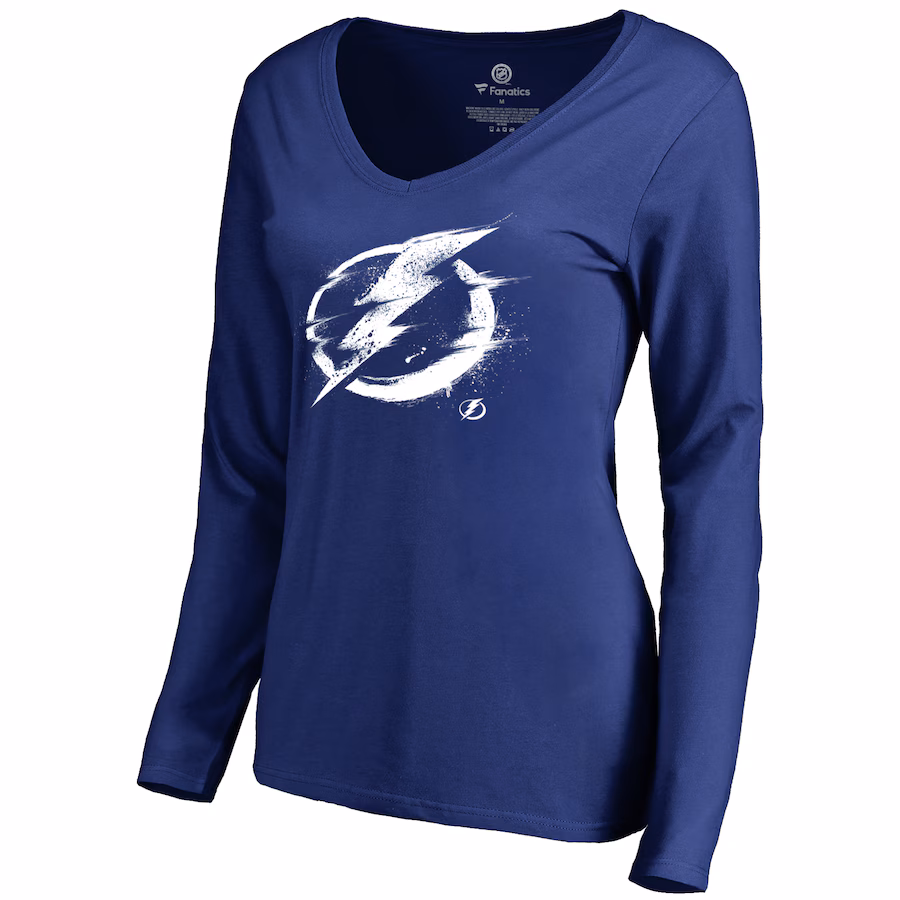 Women's Tampa Bay Lightning Blue Splatter Logo V-Neck Long Sleeve T-Shirt