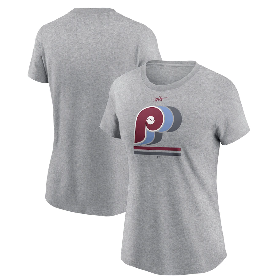 Women's Philadelphia Phillies Nike Heather Gray Logo T-Shirt