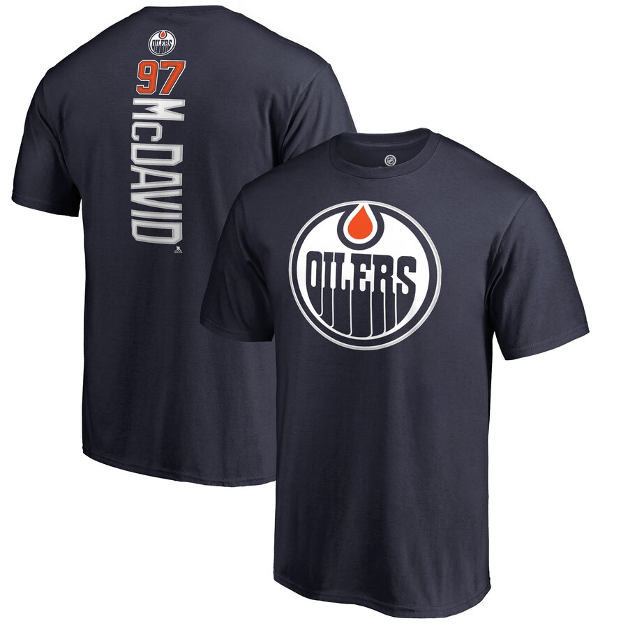 Men's Edmonton Oilers Connor McDavid Navy Backer Name & Number T-Shirt