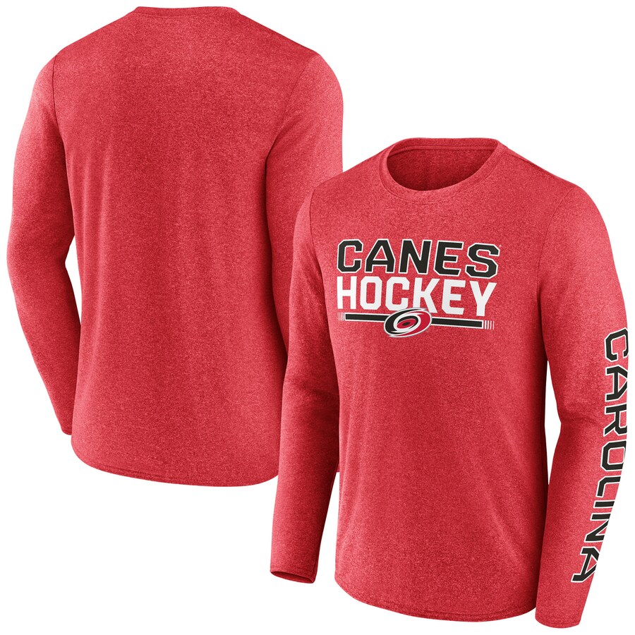 Men's Carolina Hurricanes Fanatics Heather Red Sweep Iconic Synthetic Long Sleeve T-Shirt