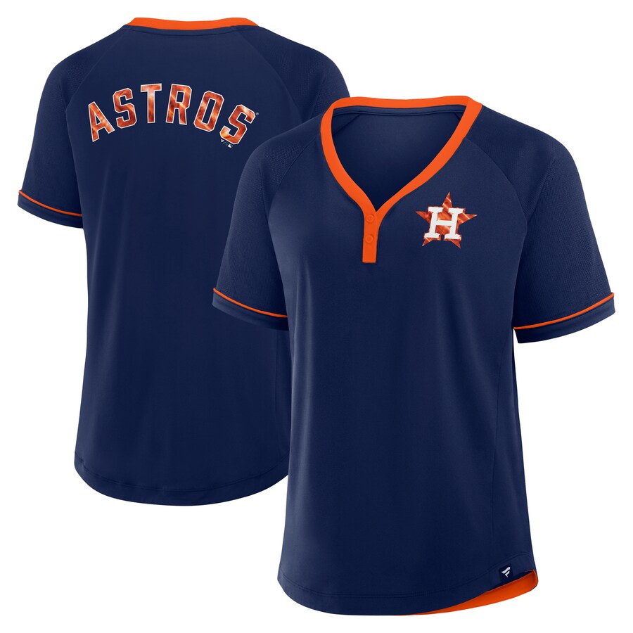 Women's Houston Astros Fanatics Navy League Diva Star Raglan V-Neck T-Shirt