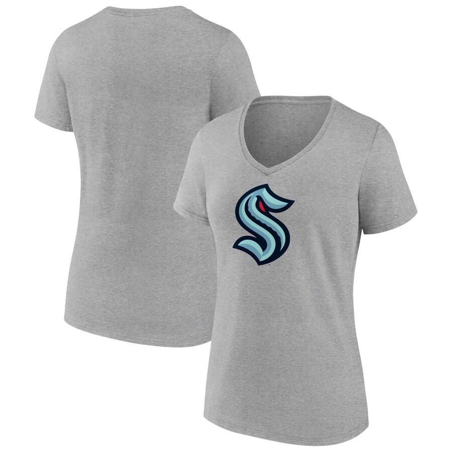 Women's Seattle Kraken Fanatics Heathered Gray Primary Logo Team V-Neck T-Shirt