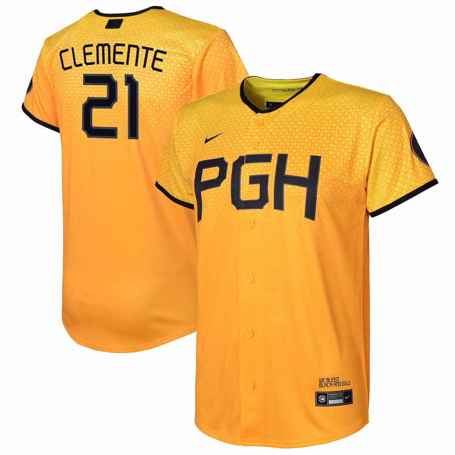 Preschool Pittsburgh Pirates Roberto Clemente Nike Gold City Connect Replica Player Jersey
