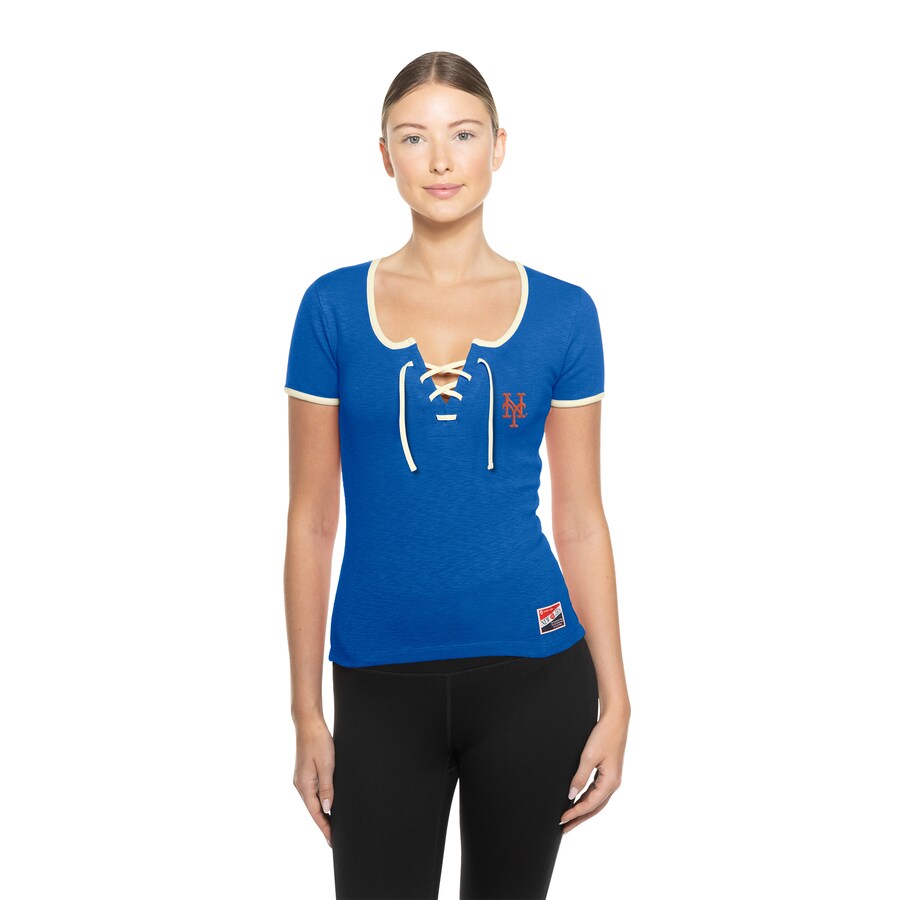 Women's New York Mets New Era Royal Throwback Lace Up T-Shirt