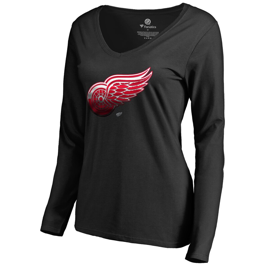 Women's Detroit Red Wings Black Midnight Mascot Long Sleeve V-Neck T-Shirt