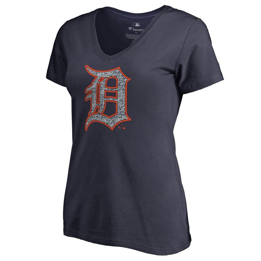 Women's Detroit Tigers Navy Static Logo V-Neck T-Shirt