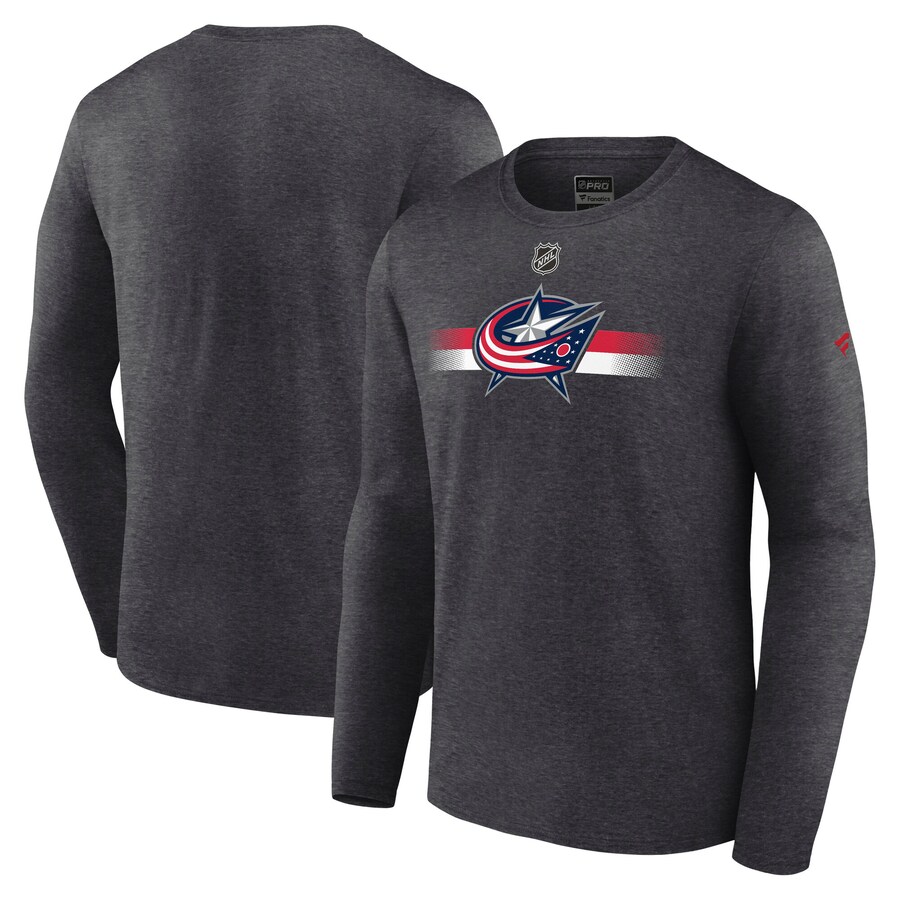 Men's Columbus Blue Jackets Fanatics Heather Charcoal Authentic Pro Secondary Long Sleeve T-Shirt