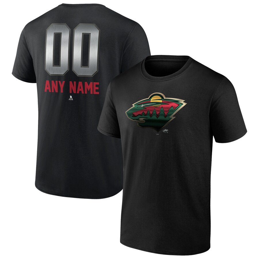 Men's Minnesota Wild Black Personalized Midnight Mascot Logo T-Shirt