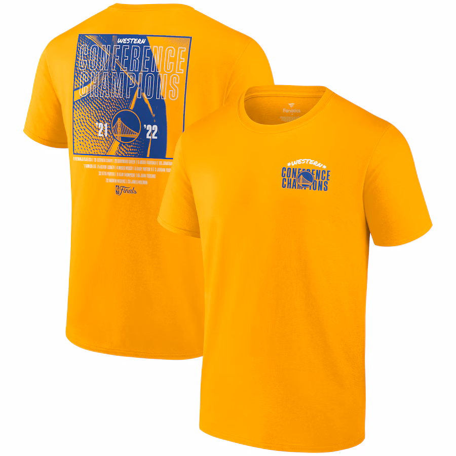 Men's Golden State Warriors Fanatics Gold 2022 Western Conference Champions Balanced Attack Roster T-Shirt