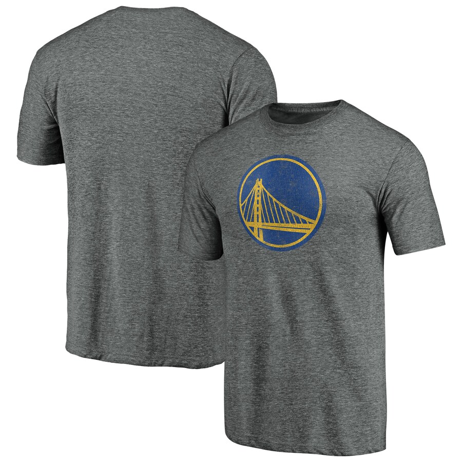 Men's Golden State Warriors Gray Distressed Primary Logo Tri-Blend T-Shirt