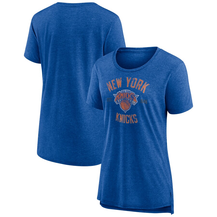 Women's New York Knicks Heather Blue Heritage Tri-Blend T-Shirt