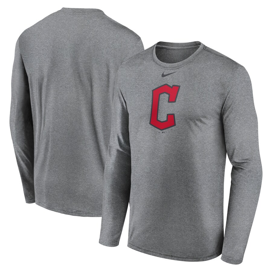 Men's Cleveland Guardians Nike Heather Gray Logo Legend Long Sleeve T-Shirt