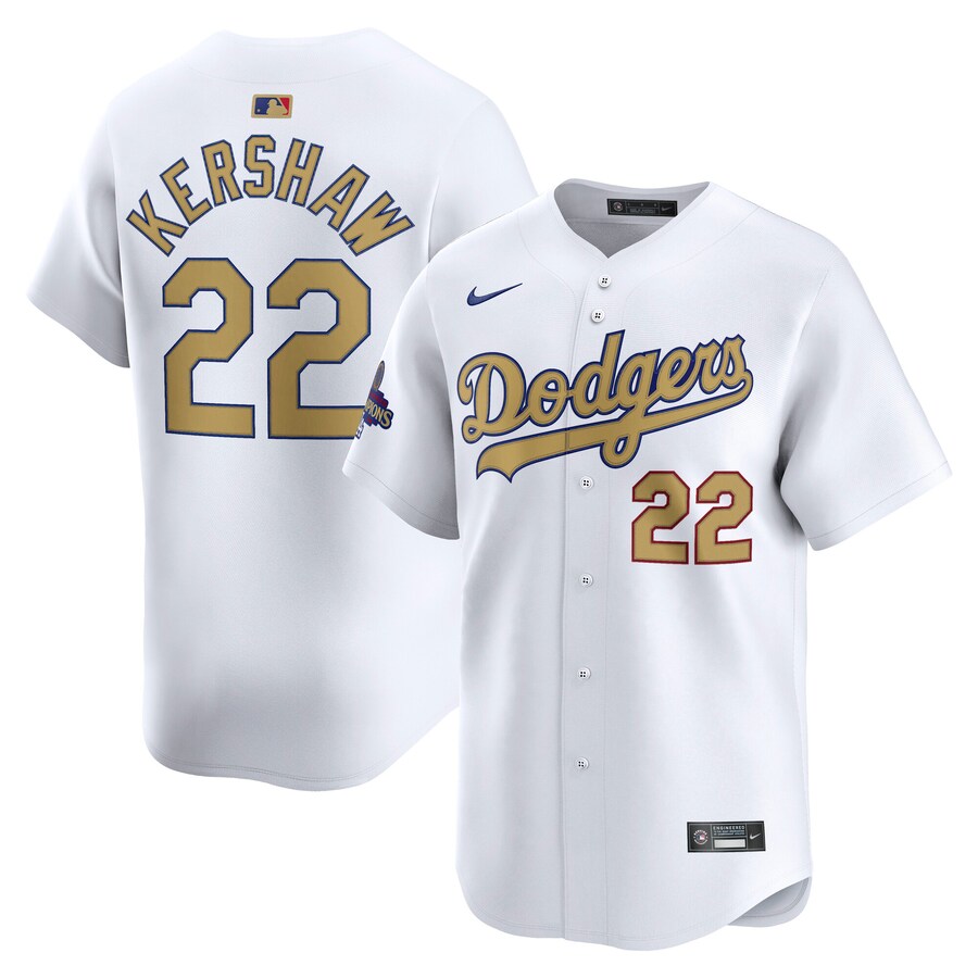 Men's Los Angeles Dodgers Clayton Kershaw Nike White 2025 Gold Collection Limited Jersey