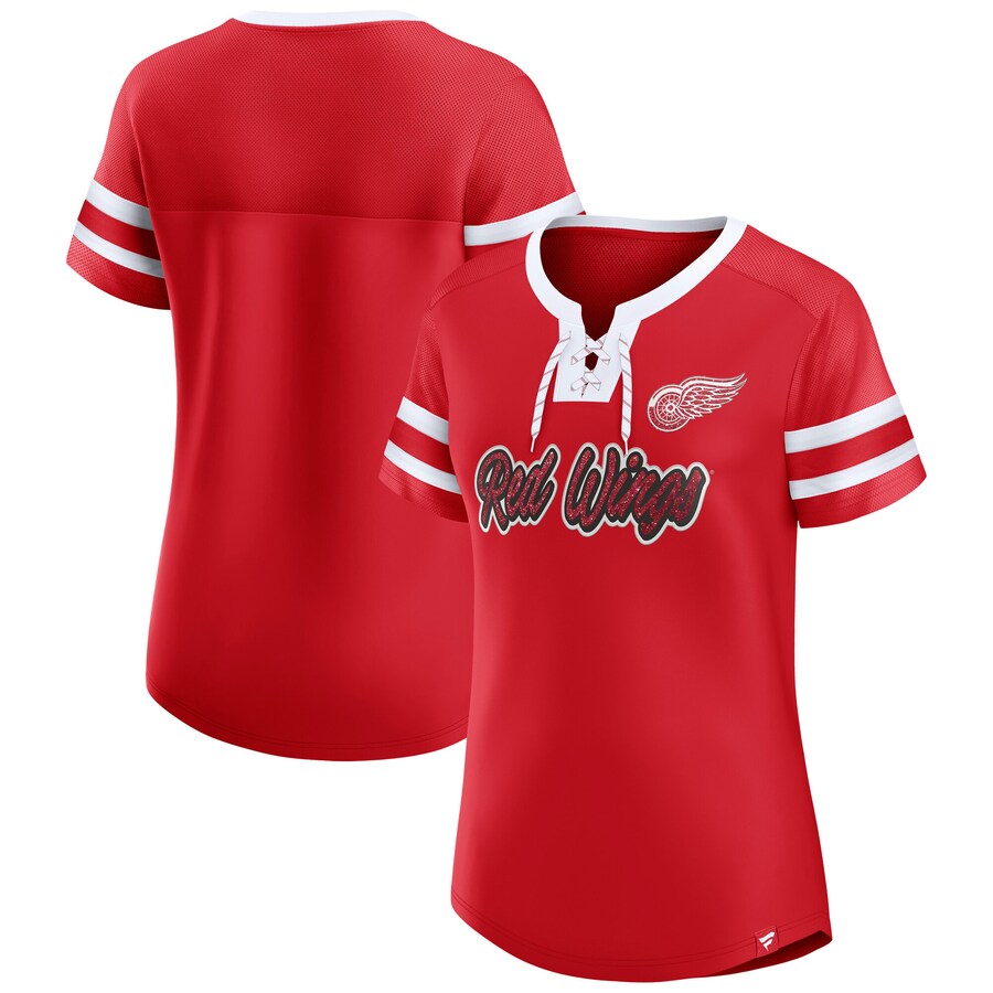 Women's Detroit Red Wings Fanatics Red Iconic Athena Lace-Up T-Shirt
