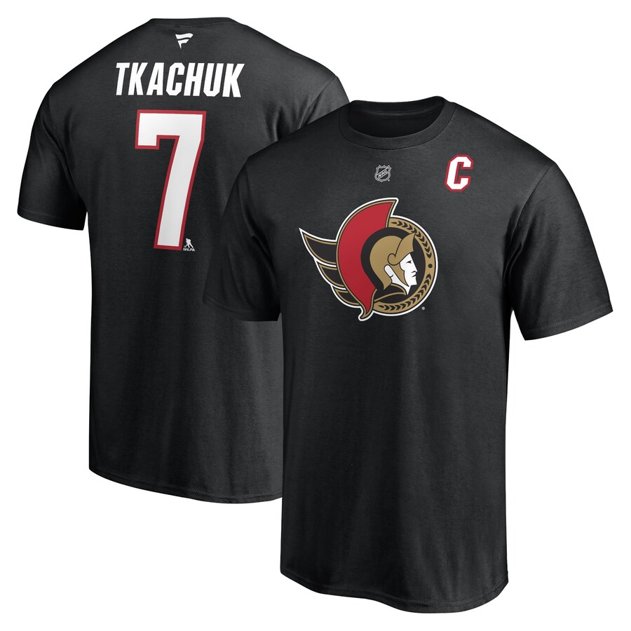 Men's Ottawa Senators Brady Tkachuk Fanatics Black Authentic Stack Name & Number T-Shirt