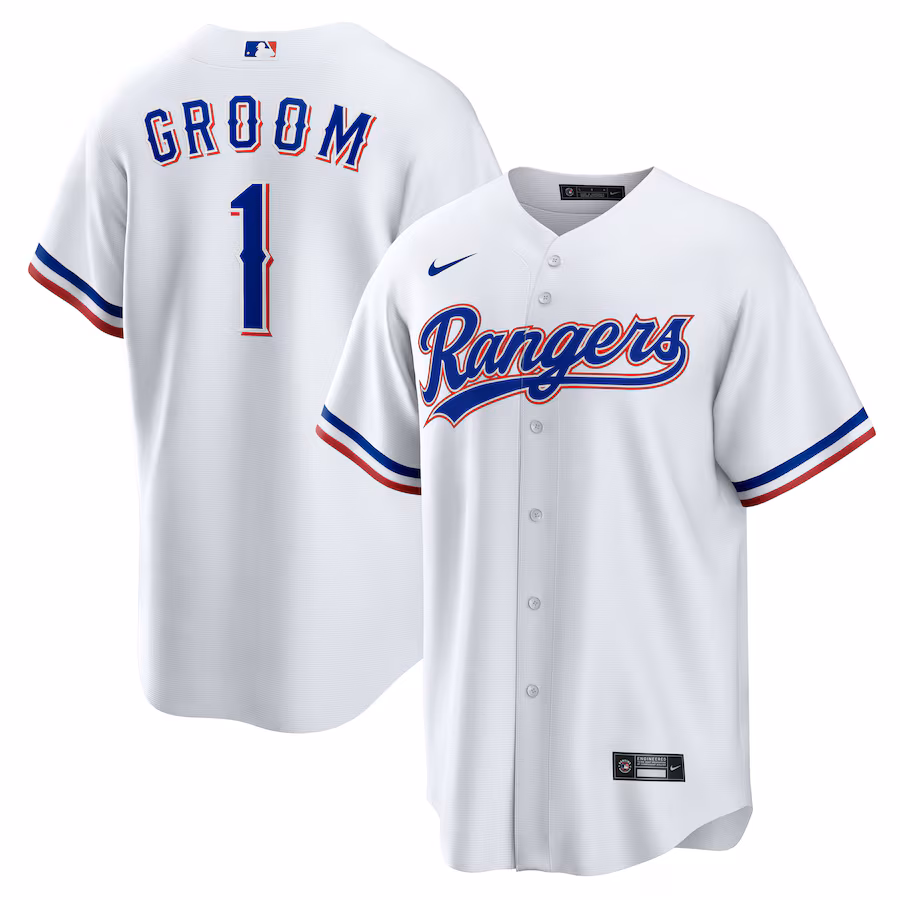 Men's Texas Rangers Nike White #1 Groom Home Replica Jersey