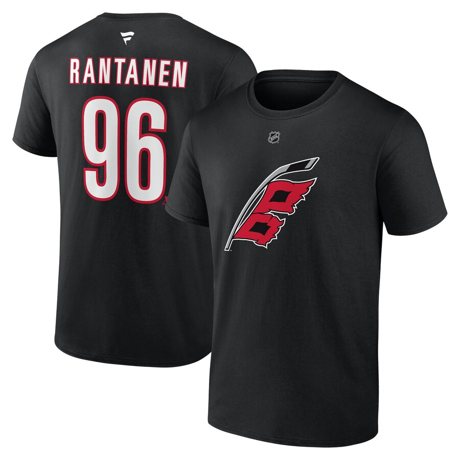 Men's Carolina Hurricanes Mikko Rantanen Fanatics Black Authentic Stack Name & Number T-Shirt