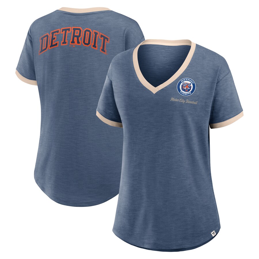 Women's Detroit Tigers Fanatics Navy Binge Worthy Stadium Slub V-Neck T-Shirt