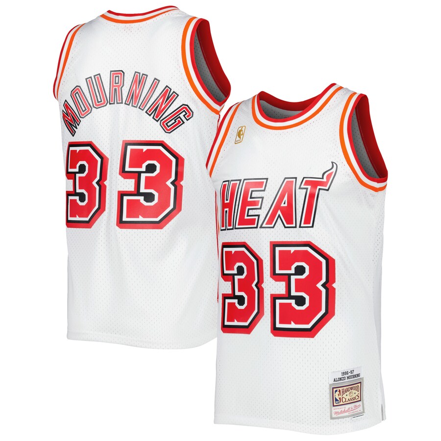 Men's Miami Heat Alonzo Mourning Mitchell & Ness White Hardwood Classics Swingman Jersey