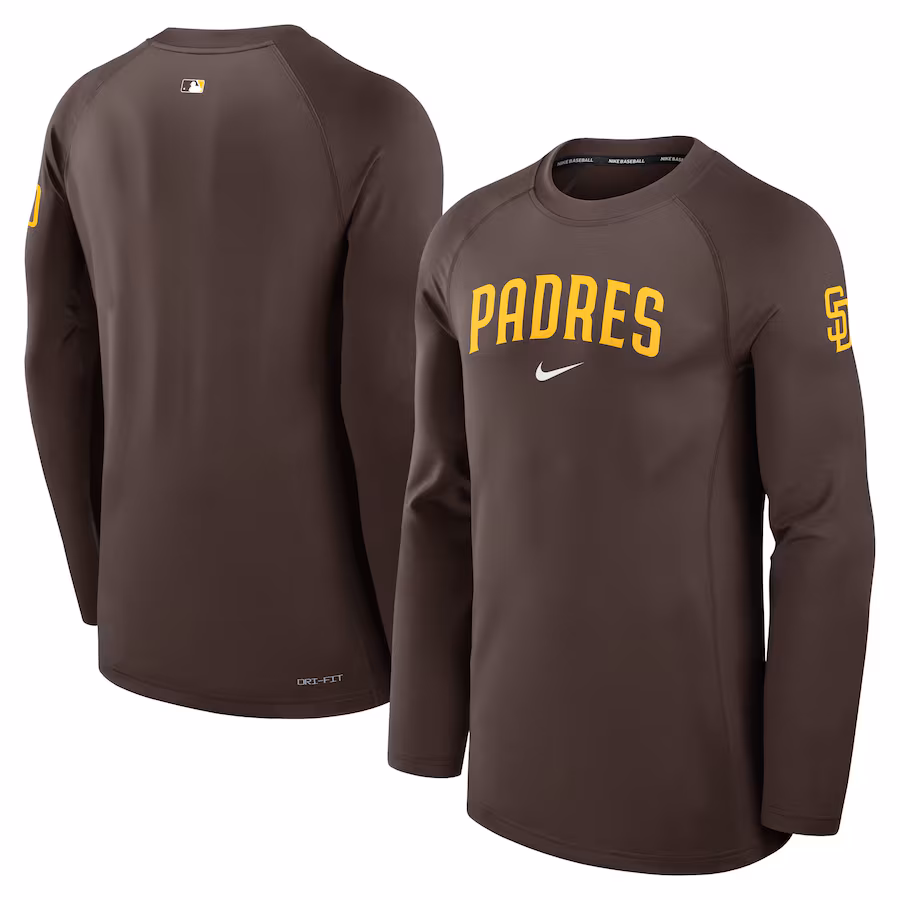Men's San Diego Padres Nike Brown Authentic Collection Game Time Raglan Performance Long Sleeve T-Shirt