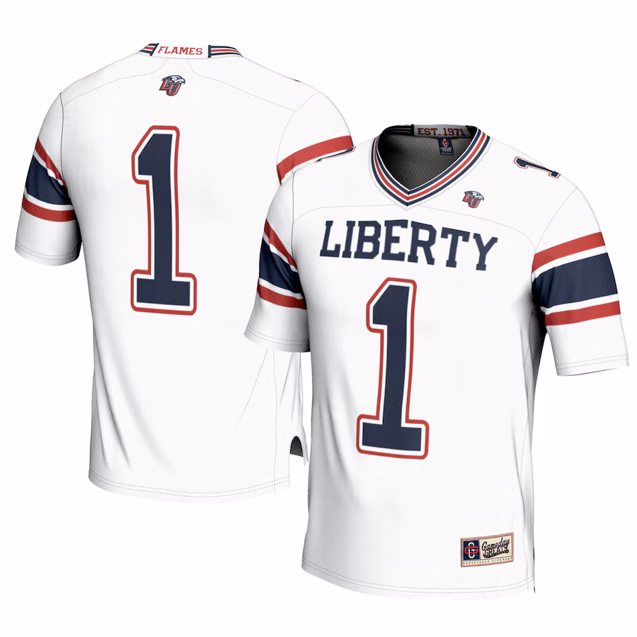 Men's GameDay Greats #1 White Liberty Flames Football Jersey