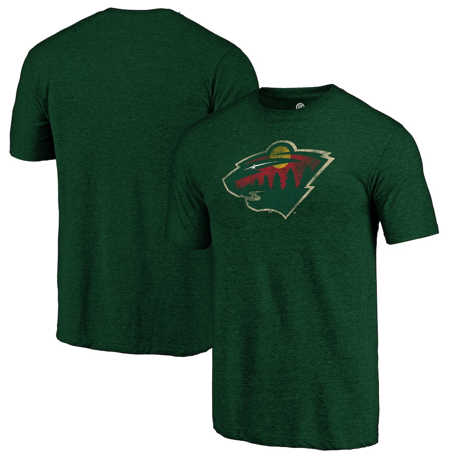 Men's Minnesota Wild Green Distressed Logo Tri-Blend T-Shirt