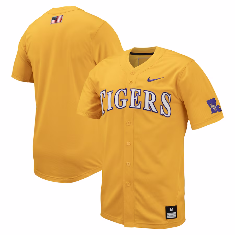 LSU Tigers Nike Replica Full-Button Baseball Jersey - Gold