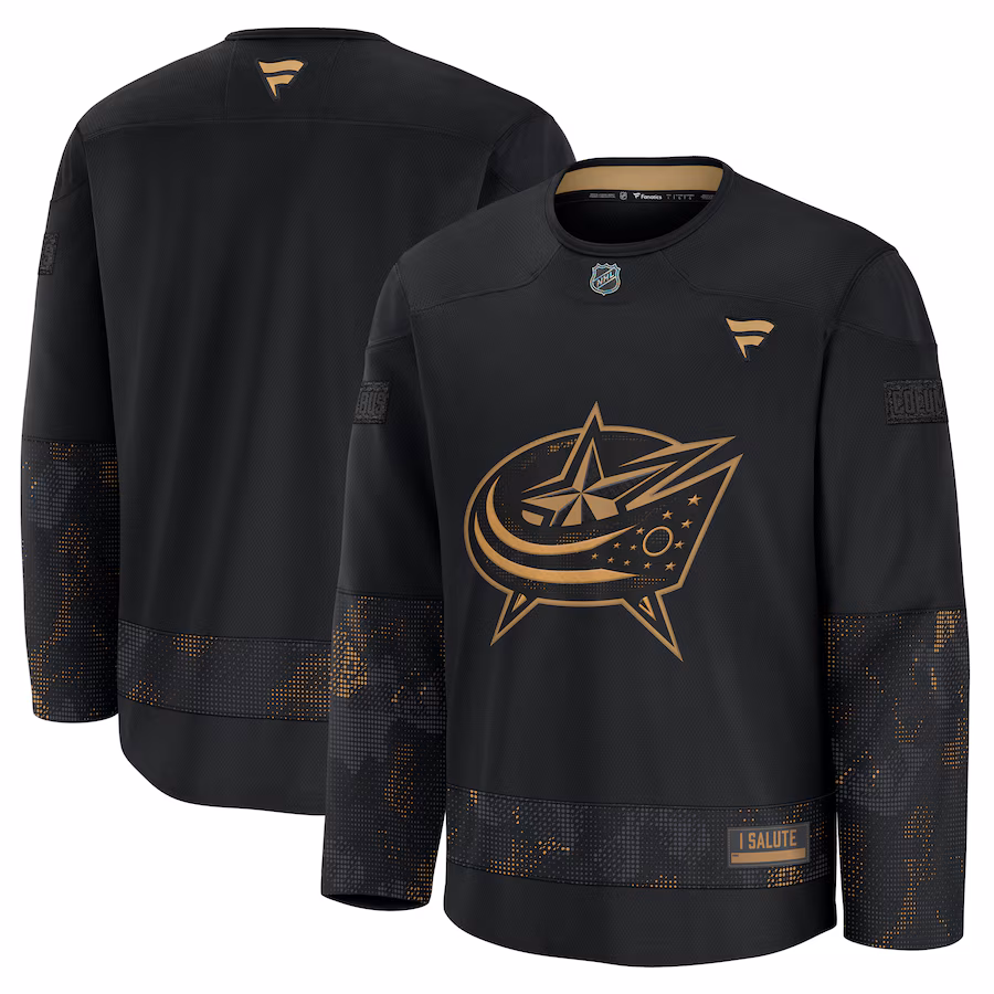 Men's Columbus Blue Jackets Fanatics Black 2024 Military Appreciation Practice Jersey