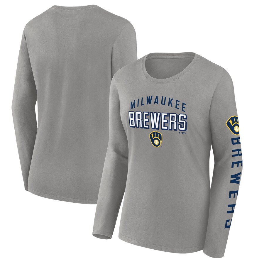 Women's Milwaukee Brewers Fanatics Gray Team Long Sleeve T-Shirt