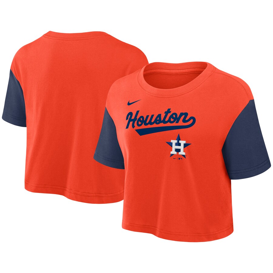 Women's Houston Astros Nike Orange/Navy Script Cropped Performance T-Shirt