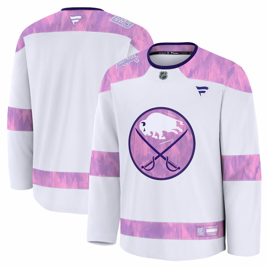 Men's Buffalo Sabres Fanatics White 2024 Hockey Fights Cancer Practice Jersey